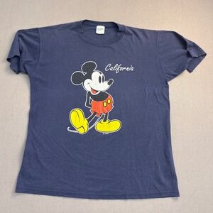 Vintage Velva Sheen Mickey Mouse California T Shirt Navy Blue Mens L USA Made
